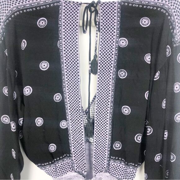 FREE PEOPLE | INTIMATELY On Board Black Paisley Bell Sleeve Bodysuit Women’s S - Picture 12 of 15